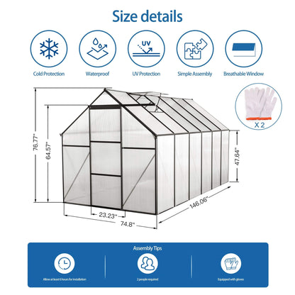 [06X12FT] Heavy-Duty Black Polycarbonate Greenhouse With Raised Base And Anchor (SAK92451)