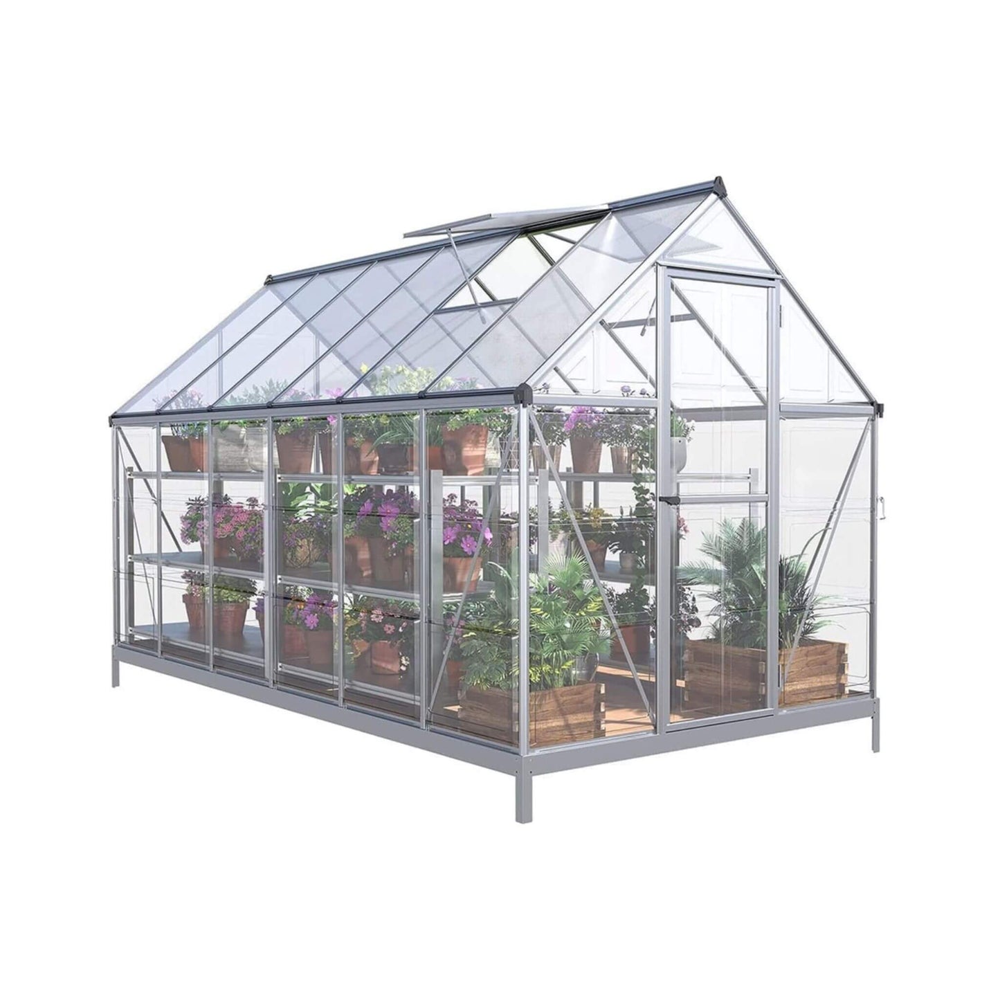 [06X12FT] Heavy-Duty Outdoor Aluminum Polycarbonate Walk-In Greenhouse With Lockable Hinged Door (SAK85247)