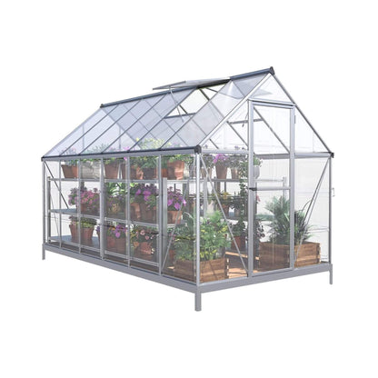 [06X12FT] Heavy-Duty Outdoor Aluminum Polycarbonate Walk-In Greenhouse With Lockable Hinged Door (SAK85247)