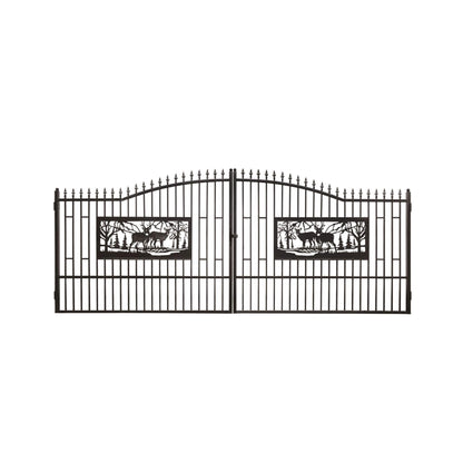 [07X20FT] Heavy-Duty Deer Motif Style Bi-Parting Galvanized Steel Driveway Entrance Gate (SAK68731)
