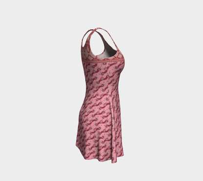 Red and Pink Design with Border Short Flare Dress