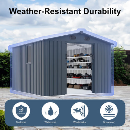 [08X10FT] Alora Large Outdoor Metal Backyard Garden Storage Tool Shed With Window And Lockable Doors (SAK68140)