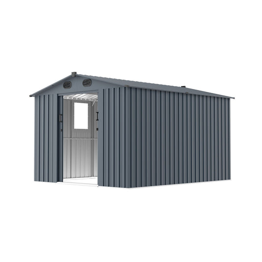 [08X10FT] Alora Large Outdoor Metal Backyard Garden Storage Tool Shed With Window And Lockable Doors (SAK68140)