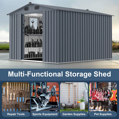 [08X10FT] Alora Large Outdoor Metal Storage Tool Shed With Window And Lockable Doors (SAK32987)