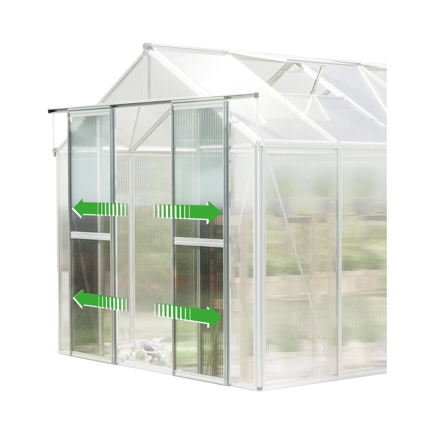 [08X12FT] Heavy-Duty Polycarbonate Outdoor Greenhouse With Aluminum Frame And Sliding Doors (SAK90426)