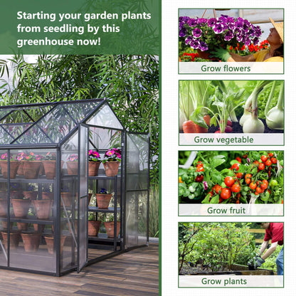 [08X12FT] Large Outdoor Heavy-Duty Polycarbonate Walk-In Greenhouse With Double Swing Doors And Two Ventilation Windows (SAK73651)