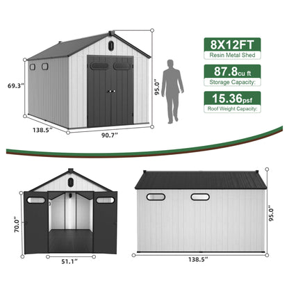 [08X12FT] Alora Large Polypropylene Storage Shed With Reinforced Floor And Lockable Swing Doors (SAK07451)