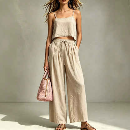 Women's Camisole & Wide-Leg Pants Two-Piece Set – Casual Summer