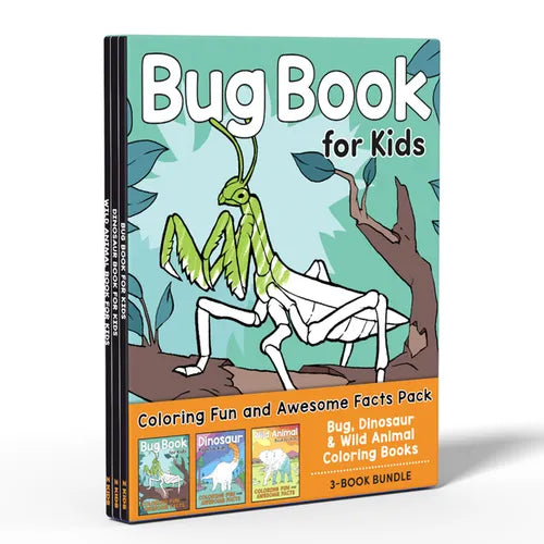 Coloring Book Box Set: 3 Books for Coloring Fun and Awesome Facts about Dinosaurs, Bugs, and Wild Animals - Paperback