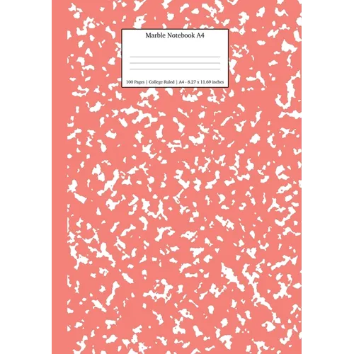 Marble Notebook A4: Coral Pink Marble College Ruled Journal - Paperback