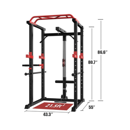 Rovix 1000LBS Multi-Functional Barbell Rack Squat Power Cage With Weight Bench (SAK35822)