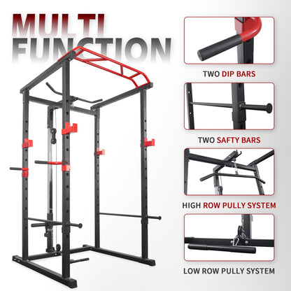 Rovix 1000LBS Multi-Functional Barbell Rack Squat Power Cage With Weight Bench (SAK35822)