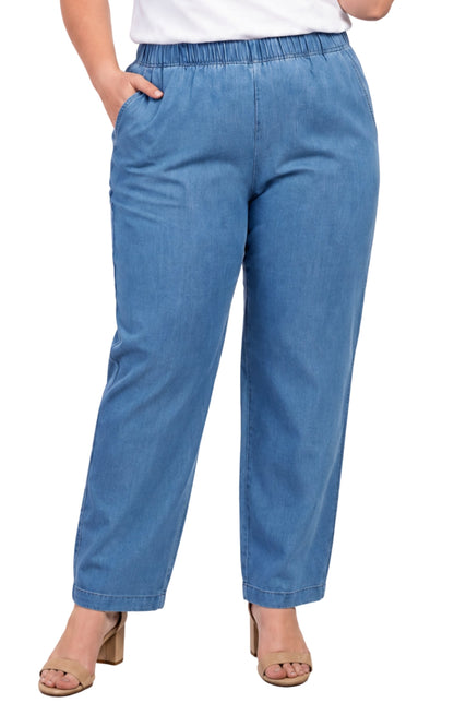 Women's Lightweight Pull-On Denim Jeans — Elastic Waist No Zipper
