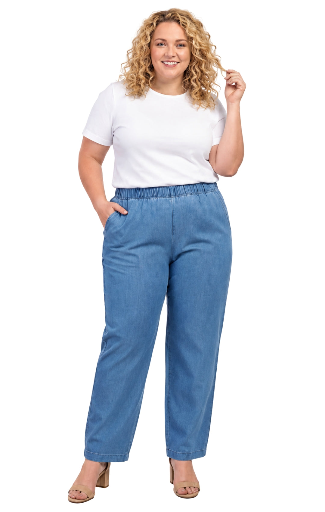 Women's Lightweight Pull-On Denim Jeans — Elastic Waist No Zipper