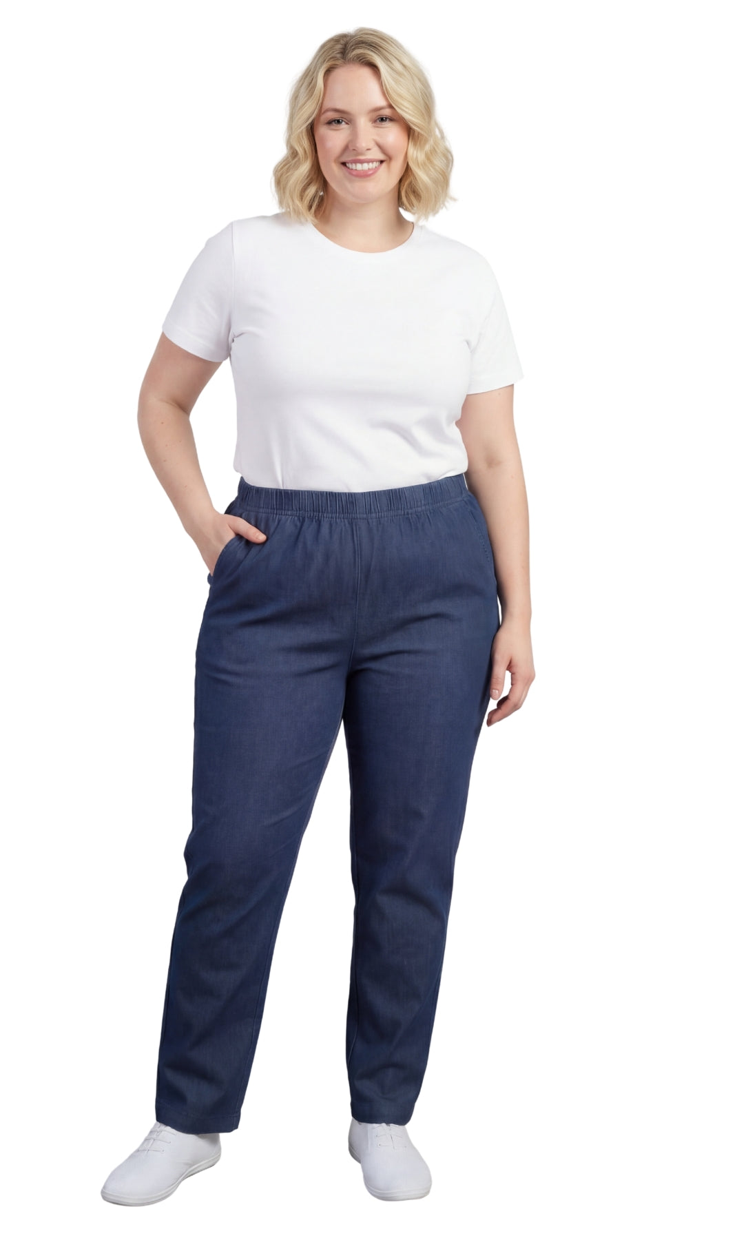 Women's Lightweight Pull-On Denim Jeans — Elastic Waist No Zipper