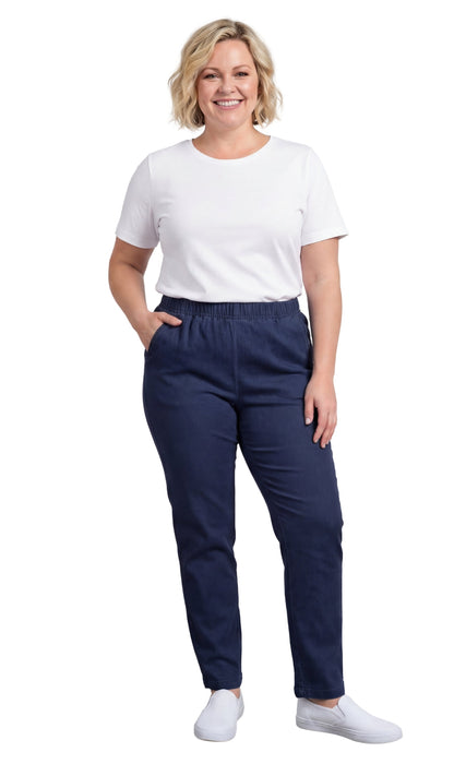 Women's Lightweight Pull-On Denim Jeans — Elastic Waist No Zipper