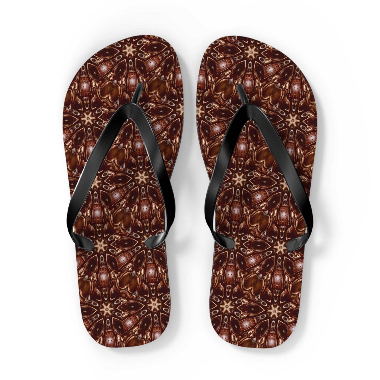 Brown and Beige Star Pattern Flip Flops