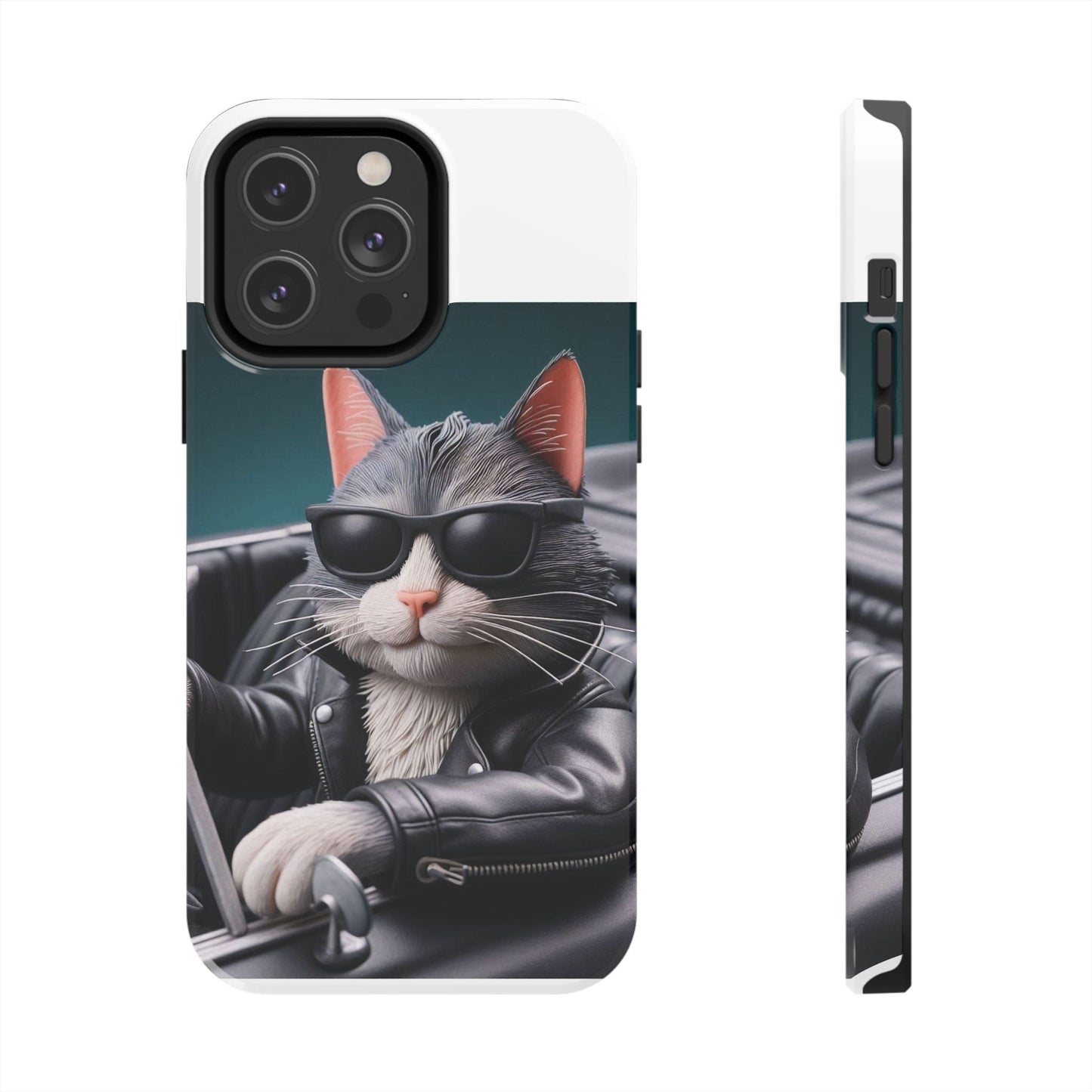 Cool Cat in Leather Jacket Driving Car Mobile Phone Case