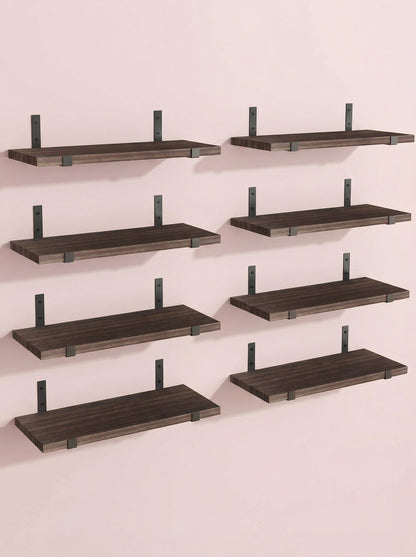 Wood Wall Shelves 15.8” with Metal Brackets – Rustic Floating Shelves | 5/8 Pack