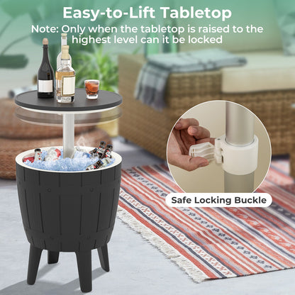 10 Gallon Cooler Bar Table Outdoor Coffee Table Ice Bucket with Telescopic Tabletop for Beer and Wine