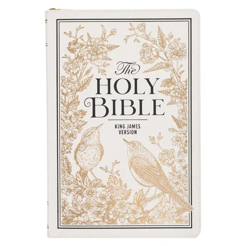 KJV Bible Thinline LP White and Gold W/Zipper - Leather