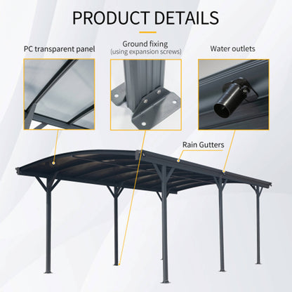 [10X19FT] Alora Heavy-Duty Outdoor Aluminum Arch Carport With Polycarbonate Panels (SAK86109)