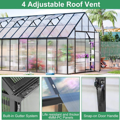 [10X20FT] Extra-Large Heavy-Duty Outdoor Backyard Greenhouse With Adjustable Roof Vents, 4MM (SAK59482)