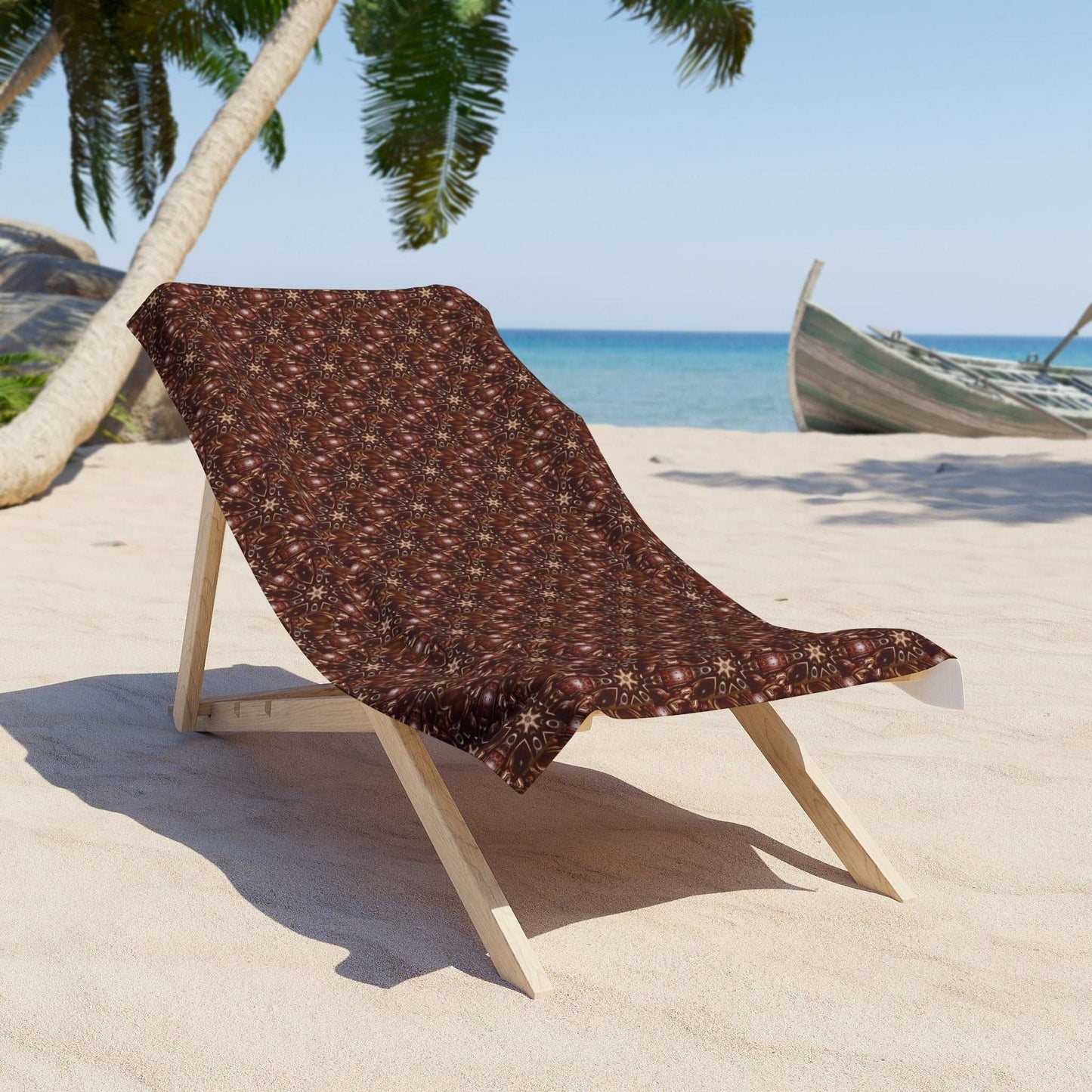 Brown and Beige Star Pattern Beach Towel