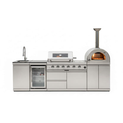Blazon 112-Inch 4-Burner 108K BTU Outdoor Kitchen Island With Pizza Oven, Rotisserie & Refrigerator (SAK94565)