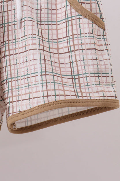 Brown plaid bunny applique shorts set