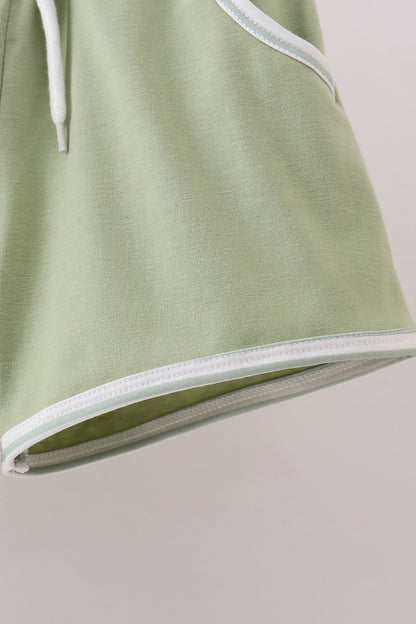 Sage stripe puppy embroidery shorts set