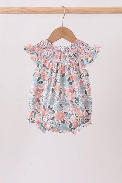 Pink Floral Smocked Bubble