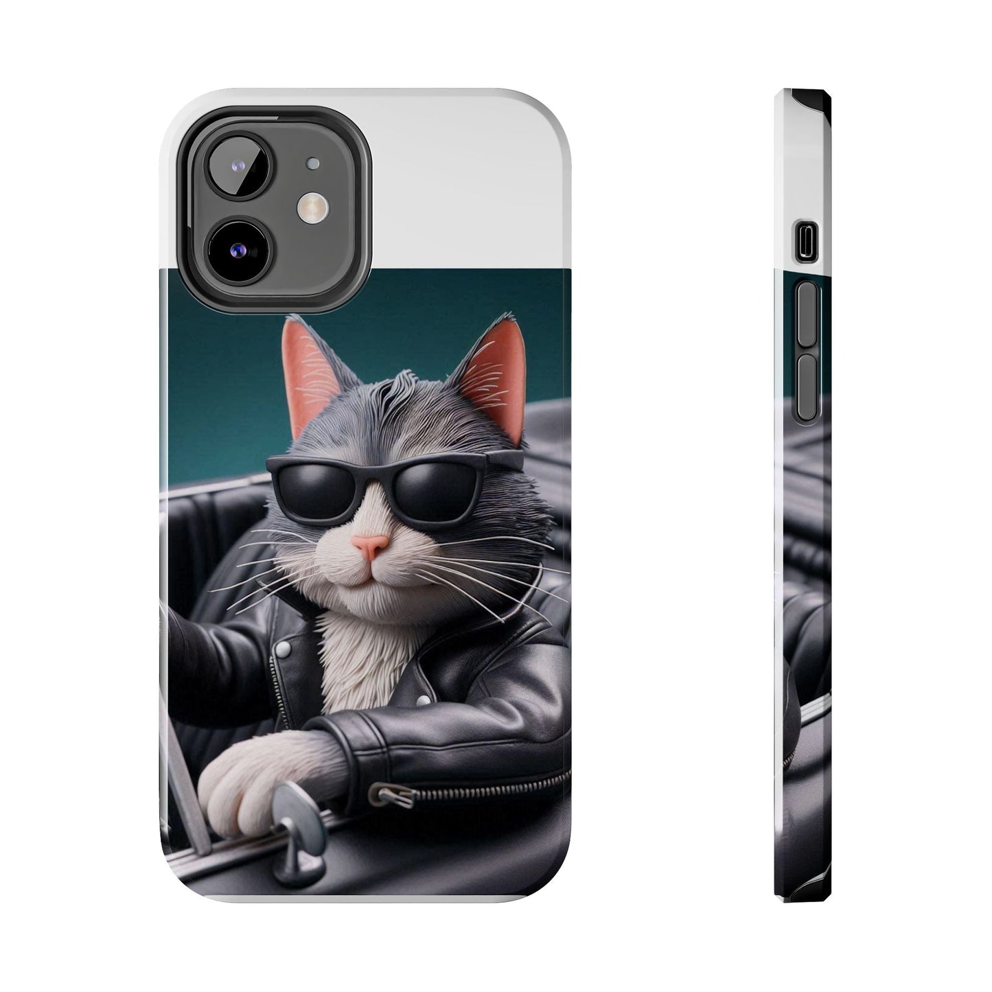 Cool Cat in Leather Jacket Driving Car Mobile Phone Case