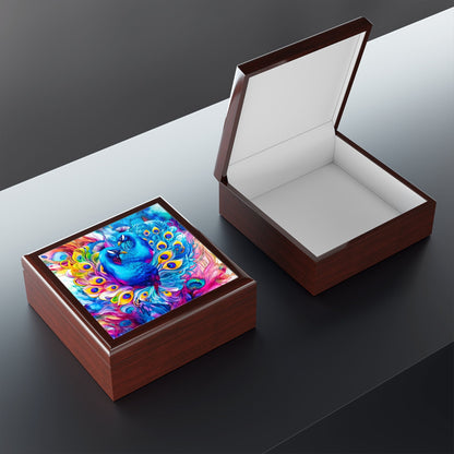 Beautiful Blue Peacocks in Heart Jewelry Box