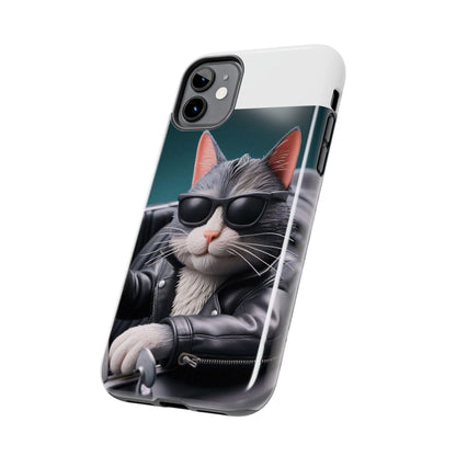 Cool Cat in Leather Jacket Driving Car Mobile Phone Case