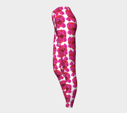 Red and Pink Floral Design Printed Leggings