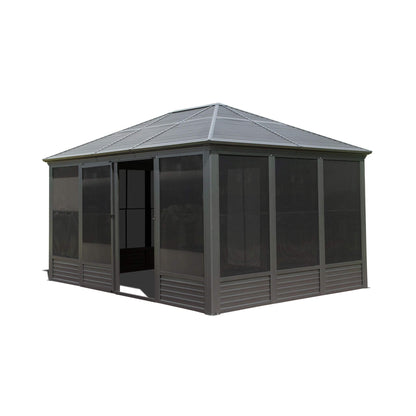 [11X14FT] Alora Meridian Premium Four Season Outdoor Aluminum Hardtop Gazebo Sunroom With Galvanized Steel Roof, Sliding Doors And Movable PVC Screen Walls (SAK88776)