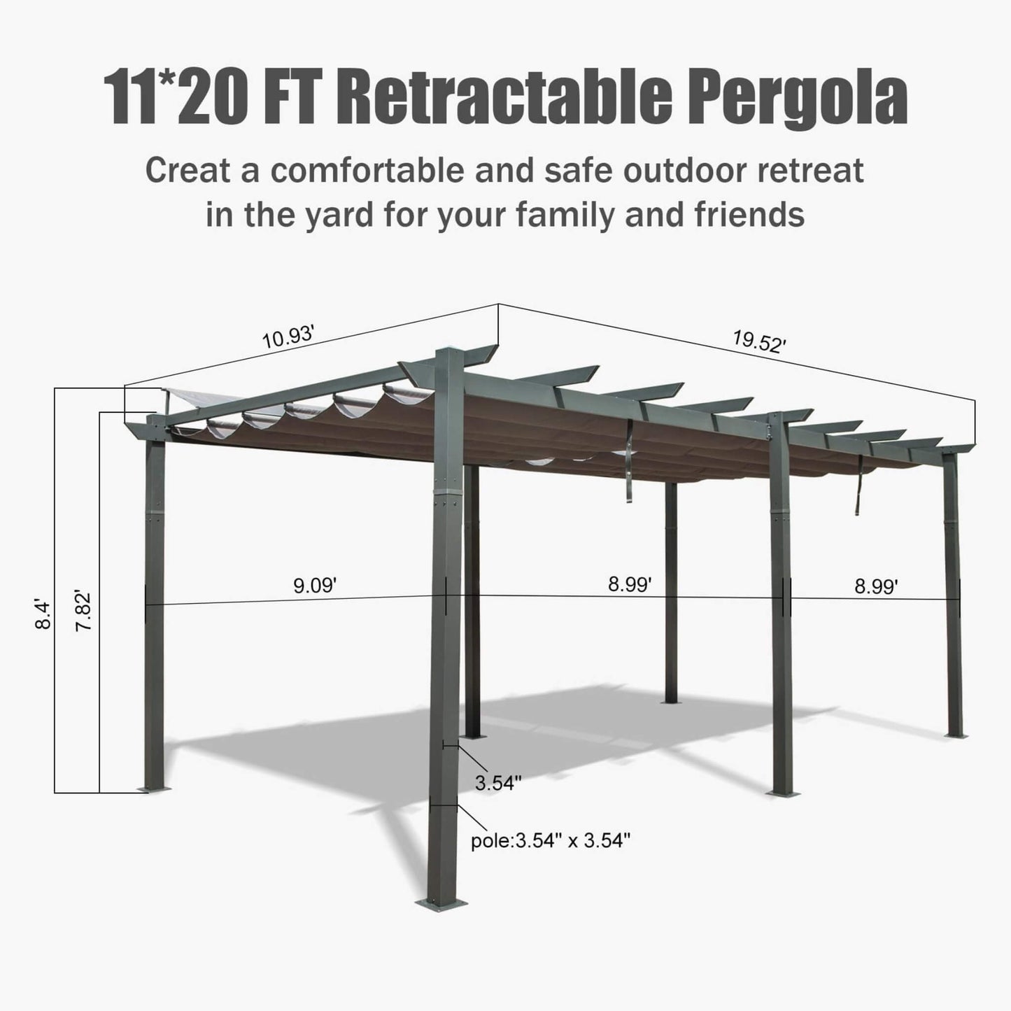 [11X20FT] Alora Premium Outdoor Retractable Aluminum Pergola With Weather-Resistant Canopy (SAK54612)