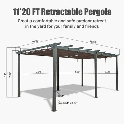 [11X20FT] Alora Premium Outdoor Retractable Aluminum Pergola With Weather-Resistant Canopy (SAK54612)