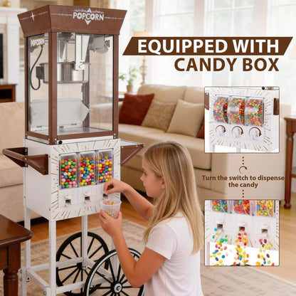 12-Ounce Commercial Retro Popcorn Machine Cart With Candy Boxes (SAK80954)