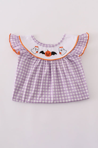 Purple Halloween pumpkin ghost embroidery pants set