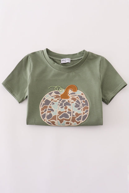 Camouflage print pumpkin applique pants set