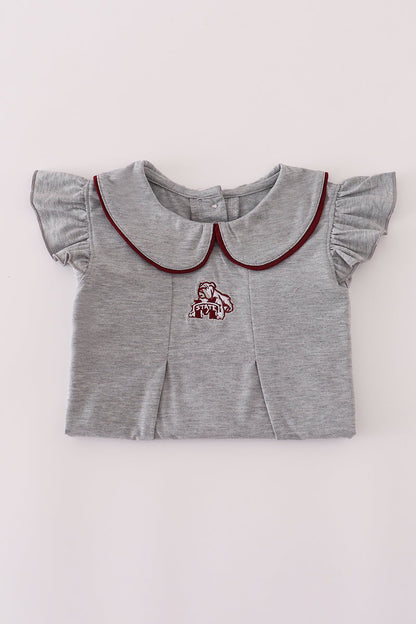 Maroon Mississippi embroidery ruffle pants set