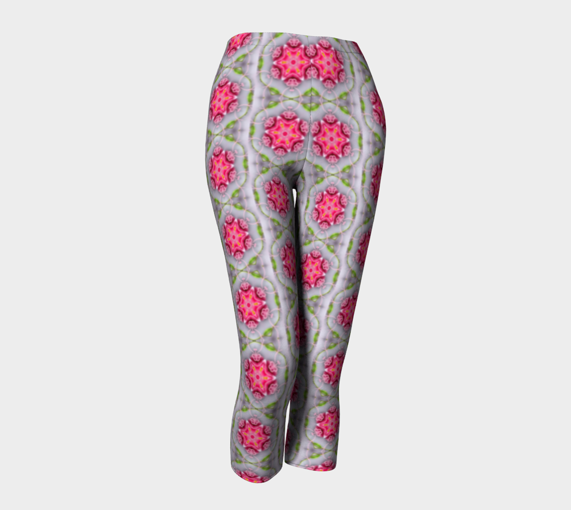 Silver and Pink Star Pattern Capri Leggings