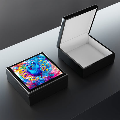 Beautiful Blue Peacocks in Heart Jewelry Box
