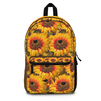 Backpack with Sunflowers, Floral Rucksack, Flower Print Bag, Nature Lover Gift, Brown Backpack, Sun Flower Design