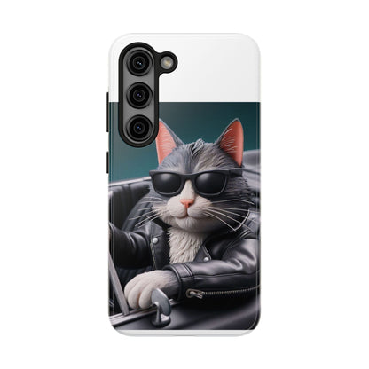 Cool Cat in Leather Jacket Driving Car Mobile Phone Case