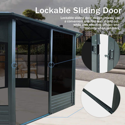 [12X12FT] Alora Prism Large Octagonal Sunroom Solarium With Lockable Sliding Doors And Galvanized Steel Sloping Roof (SAK47843)