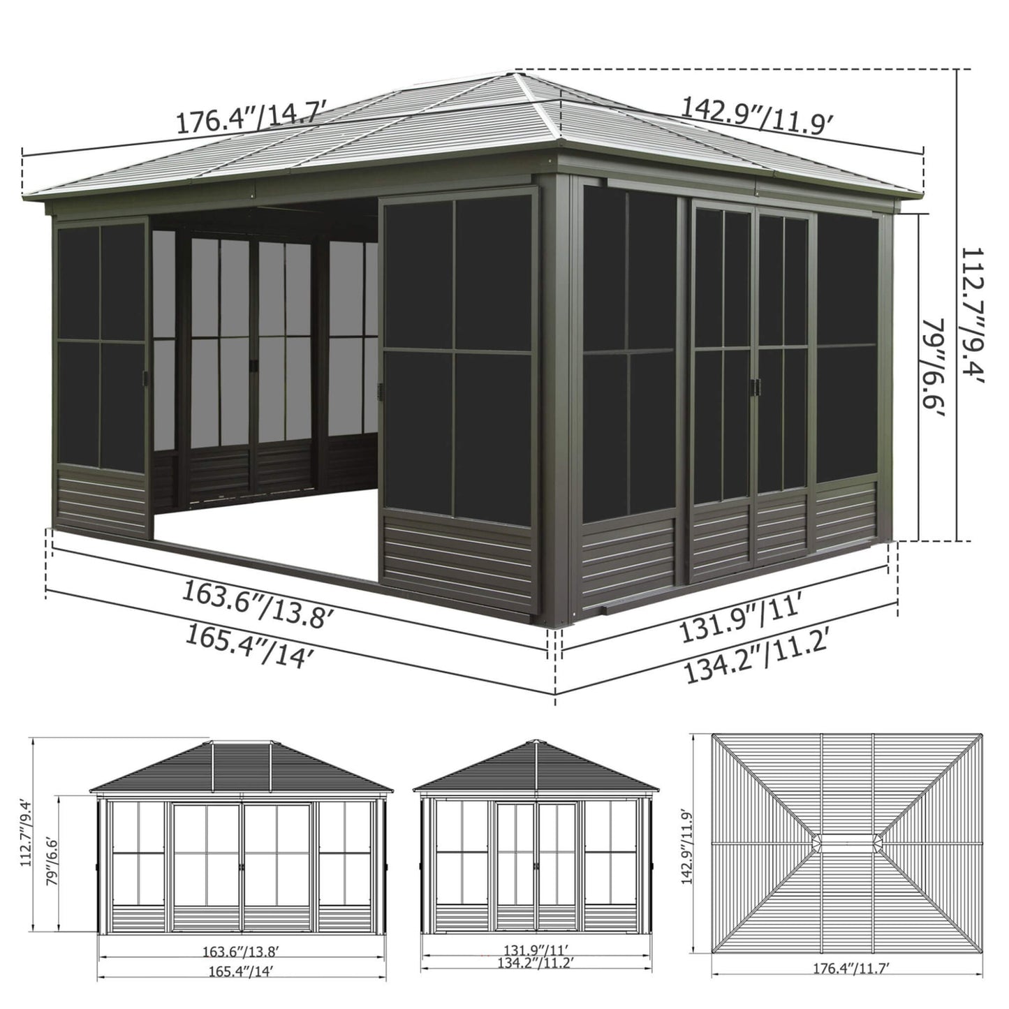 [12X14FT] Alora Serenity Premium All-Weather Outdoor Aluminum Sunroom With Galvanized Steel Hardtop Sloping Roof, Lockable Doors, And Moveable PC Screens (SAK76831)