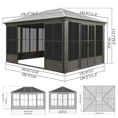 [12X14FT] Alora Serenity Premium All-Weather Outdoor Aluminum Sunroom With Galvanized Steel Hardtop Sloping Roof, Lockable Doors, And Moveable PC Screens (SAK76831)